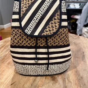 Stylish Black and Tan Woven Backpack